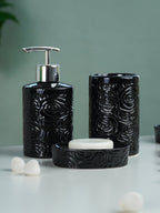 Black Embossed Rose Ceramic Bathroom Set of 3 - The Golden Theory