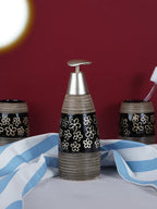 Black Floral Ceramic Bathroom Accessories Set of 4 - The Golden Theory