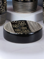Black Floral Ceramic Bathroom Accessories Set of 4 - The Golden Theory