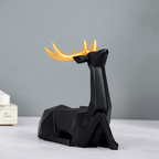 Black Geometric Deer Figurine with Gold Antlers - The Golden Theory