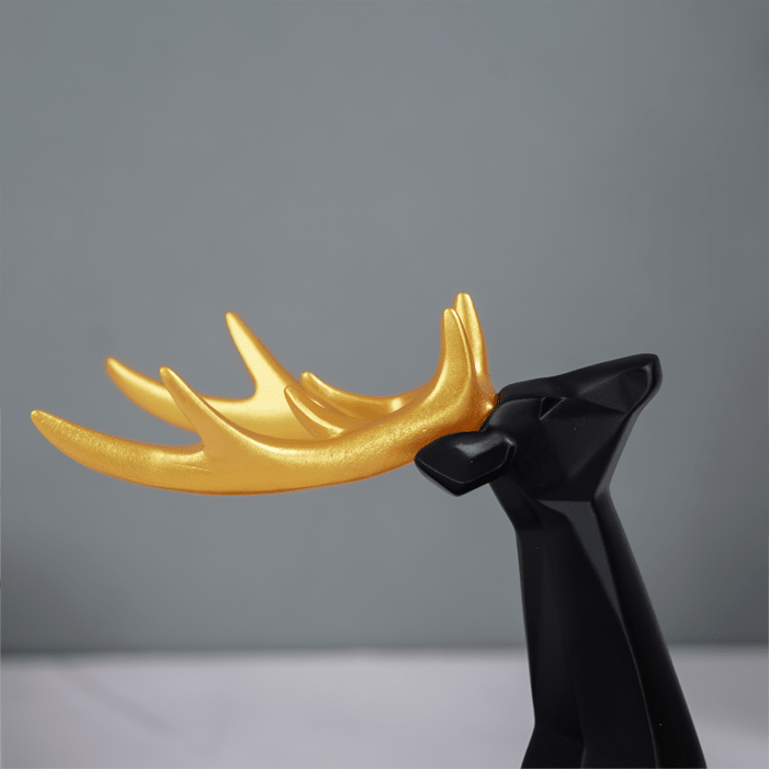 Black Geometric Deer Figurine with Gold Antlers - The Golden Theory