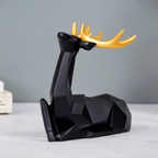 Black Geometric Deer Figurine with Gold Antlers - The Golden Theory