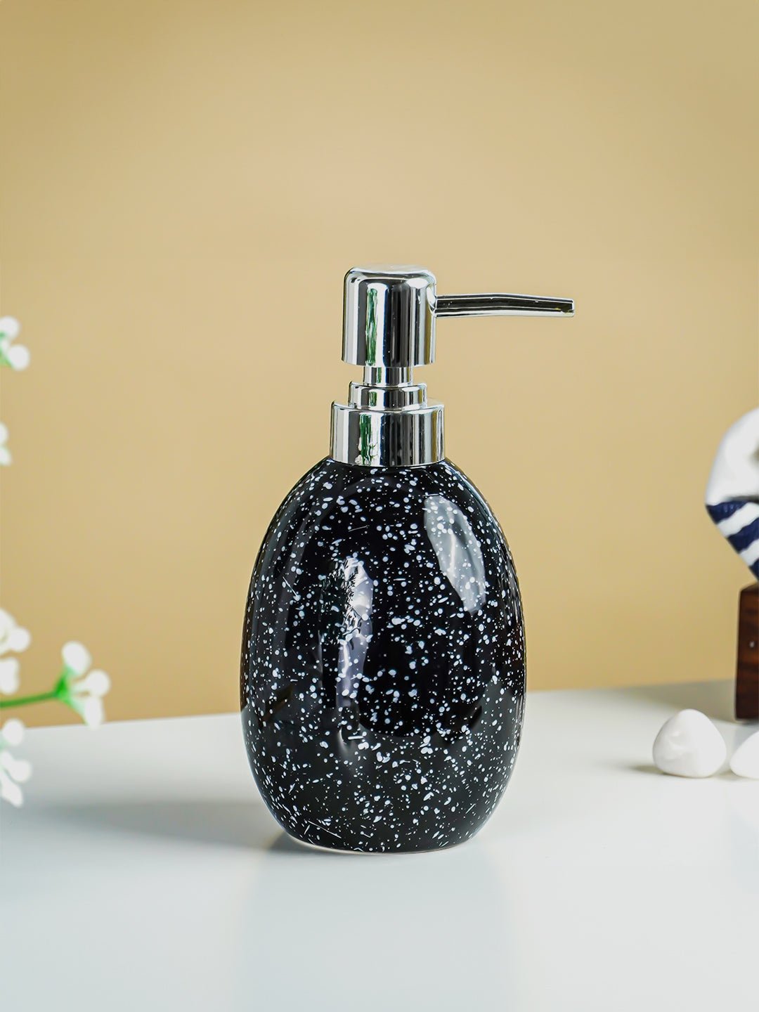 Black Glossy Speckled Ceramic Soap Dispenser - The Golden Theory Main image