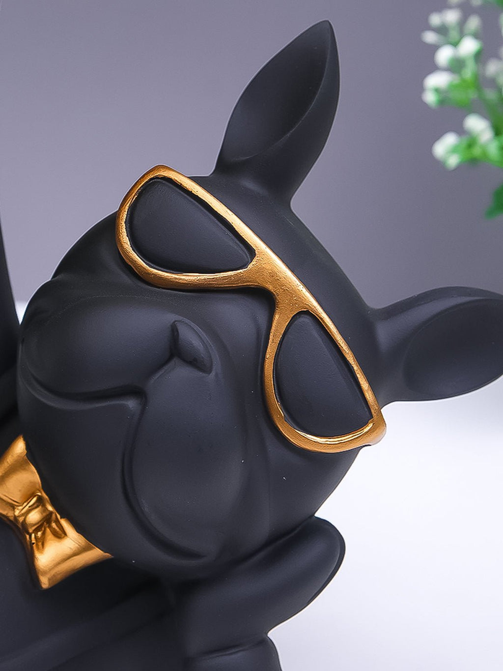 Black & Gold Bulldog Tray Stand with Sunglasses - The Golden Theory