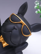 Black & Gold Bulldog Tray Stand with Sunglasses - The Golden Theory