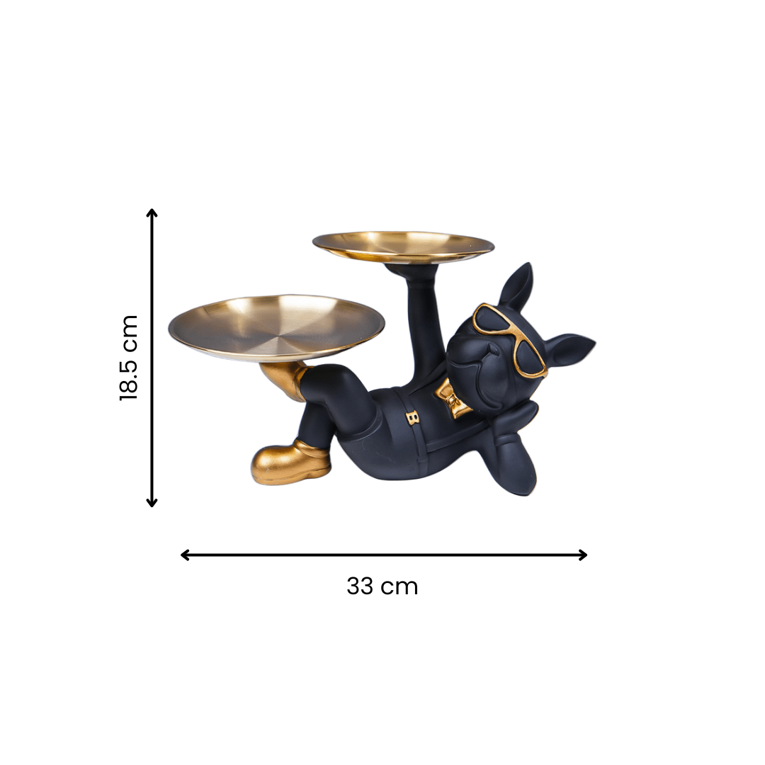 Black & Gold Bulldog Tray Stand with Sunglasses - The Golden Theory