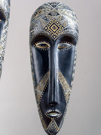 Black & Gold Tribal Mask Sculpture Set on Stand - The Golden Theory