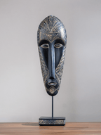 Black & Gold Tribal Mask Sculpture Set on Stand - The Golden Theory