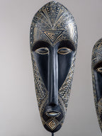 Black & Gold Tribal Mask Sculpture Set on Stand - The Golden Theory