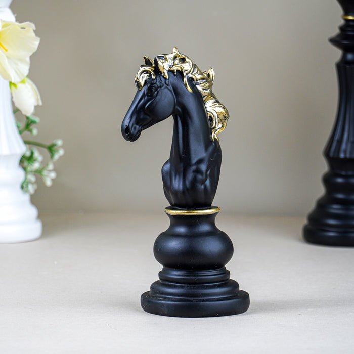 Black Horse Head Sculpture with Golden Mane - The Golden Theory