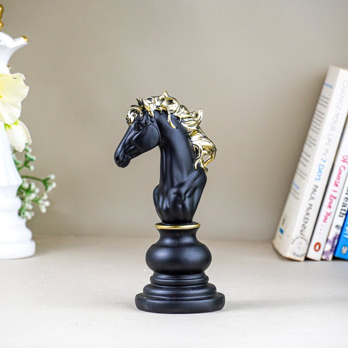 Black Horse Head Sculpture with Golden Mane Secondary image