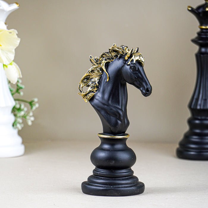 Black Horse Head Sculpture with Golden Mane - The Golden Theory Main image