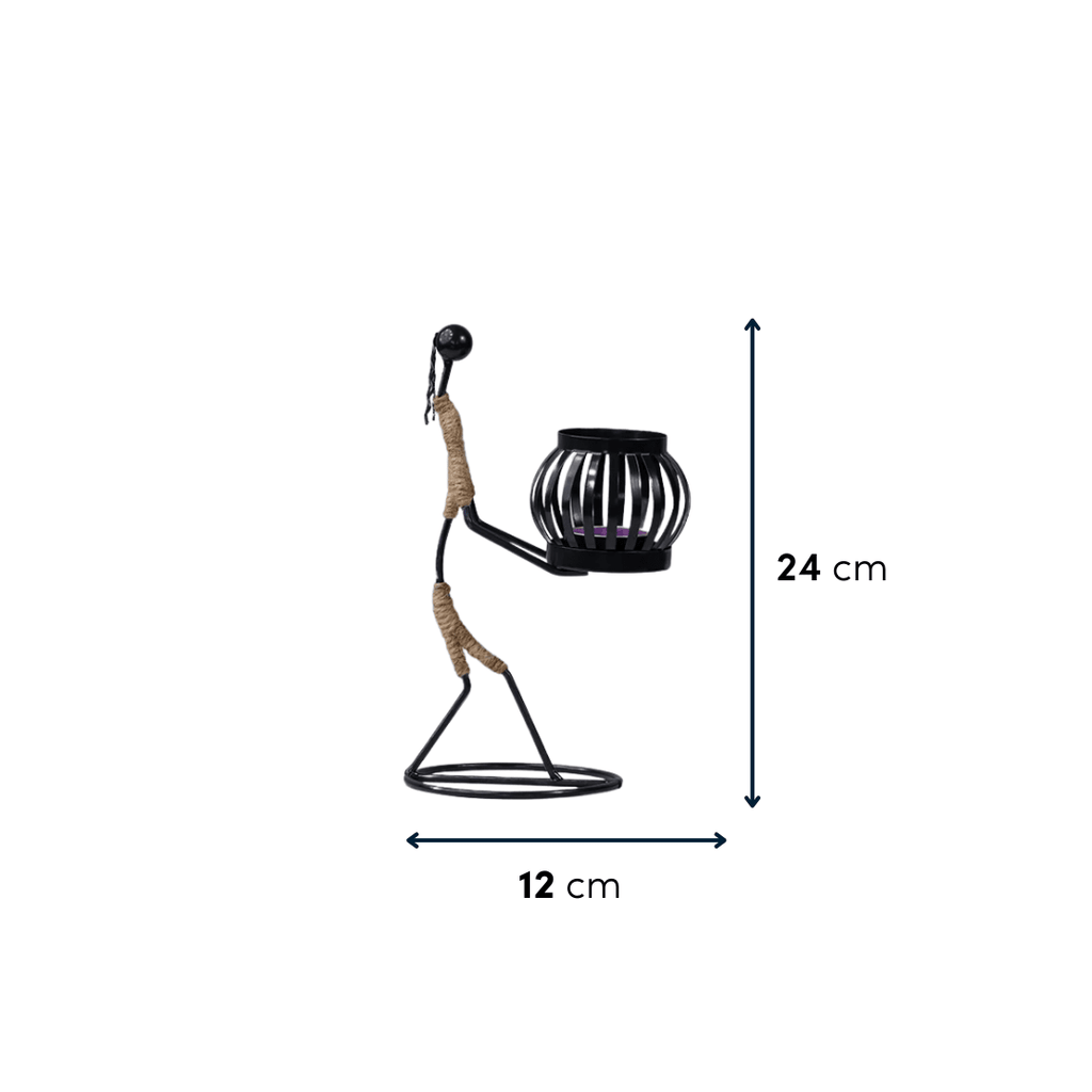 Black Iron Candle Holder with Jute Wrapped Design - The Golden Theory