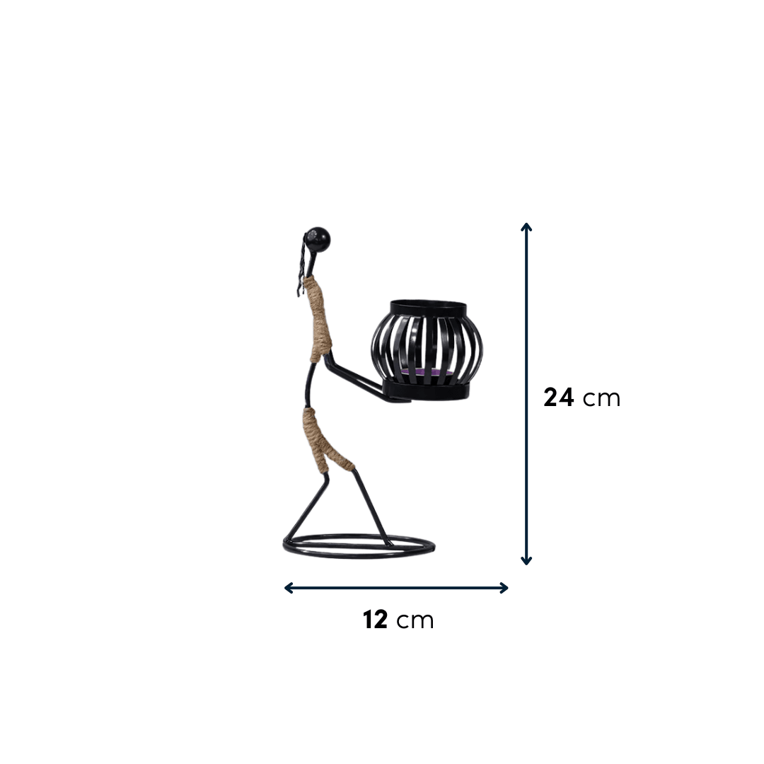 Black Iron Candle Holder with Jute Wrapped Design - The Golden Theory