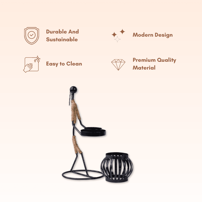 Black Iron Candle Holder with Jute Wrapped Design - The Golden Theory