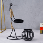 Black Iron Candle Holder with Jute Wrapped Design - The Golden Theory