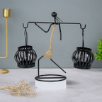 Black Metal Balance Sculpture with Rope Detail - Unique Lantern Design - The Golden Theory
