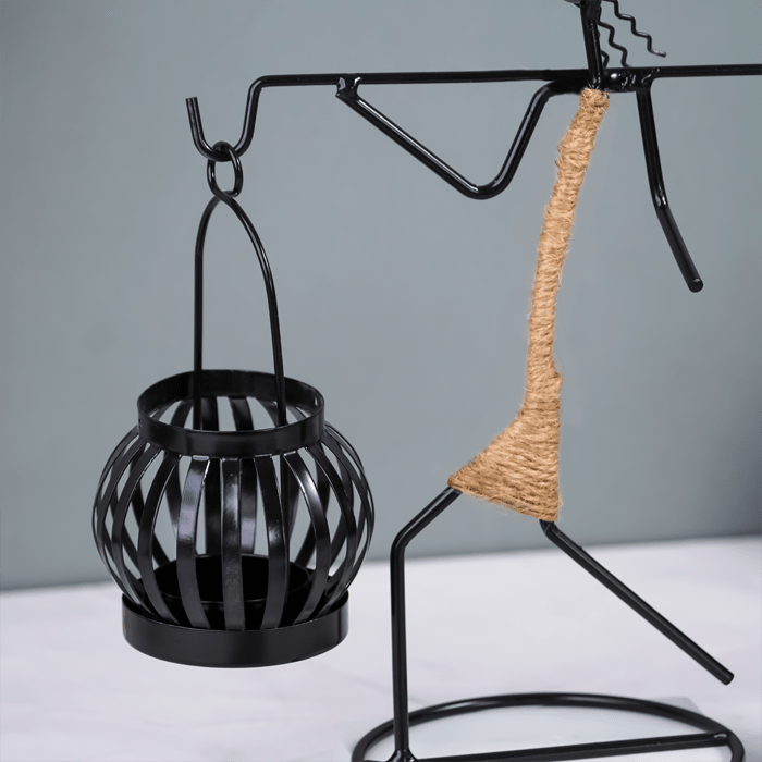 Black Metal Balance Sculpture with Rope Detail - Unique Lantern Design - The Golden Theory