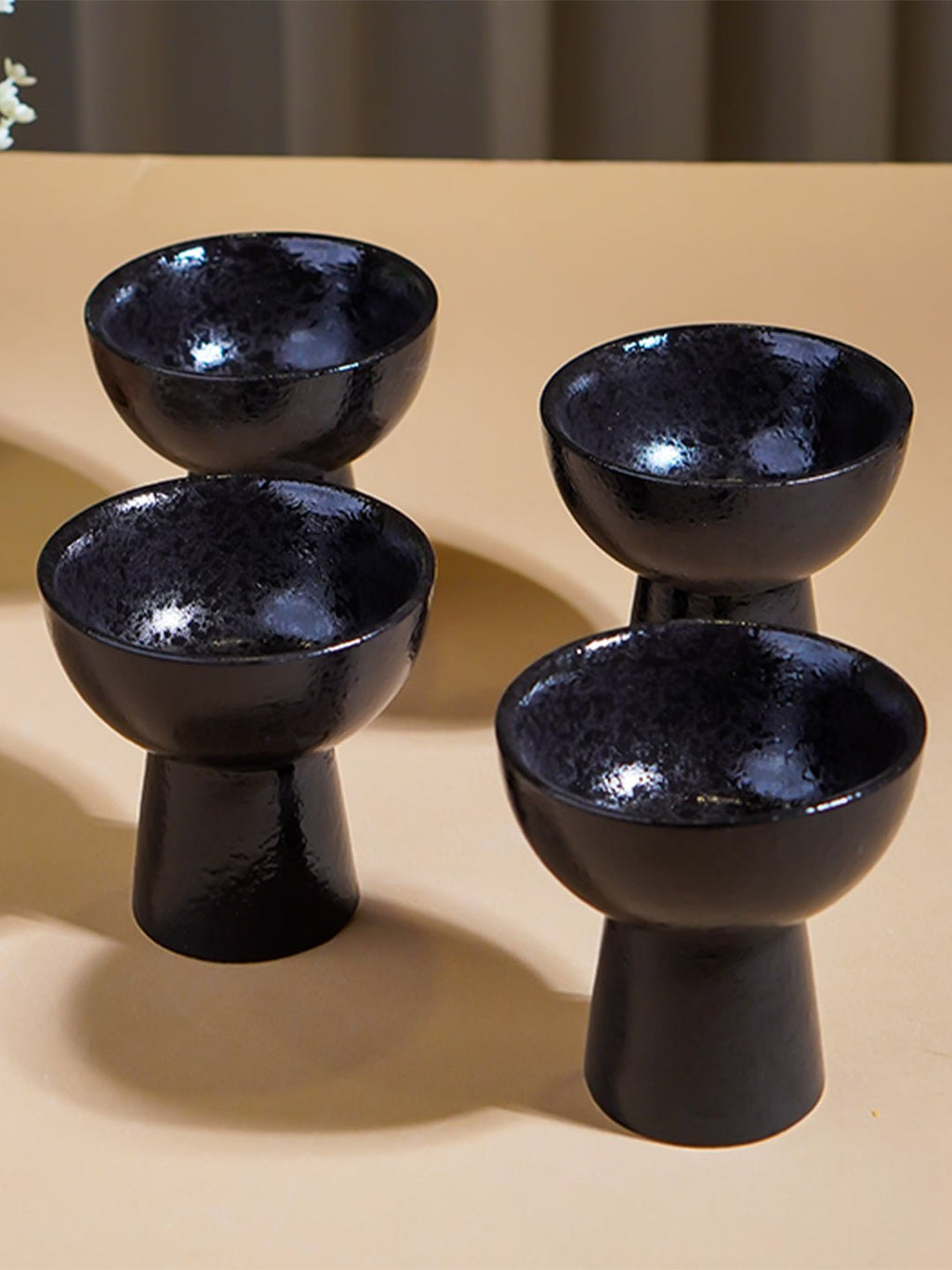 Black Pedestal Ceramic Bowls Set of 4 - The Golden Theory