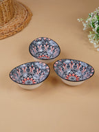 Black & Red Floral Long Ceramic Bowls Set of 3 - The Golden Theory