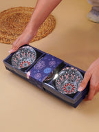 Black & Red Floral Long Ceramic Bowls Set of 3 - The Golden Theory