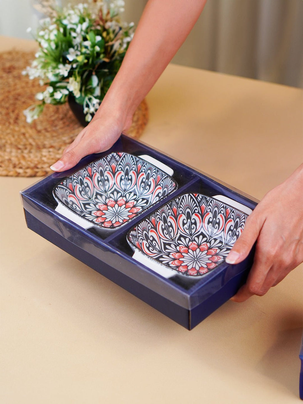 Black & Red Midnight Square Ceramic Bowls Set of 2 - The Golden Theory