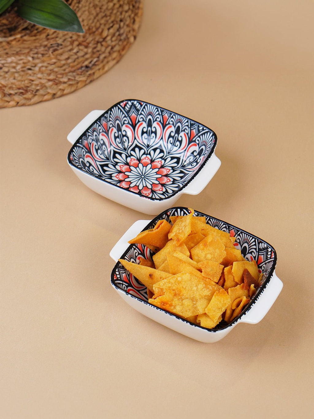 Black & Red Midnight Square Ceramic Bowls Set of 2 - The Golden Theory