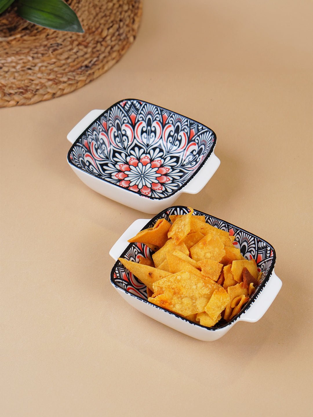 Black & Red Midnight Square Ceramic Bowls Set of 2 - The Golden Theory