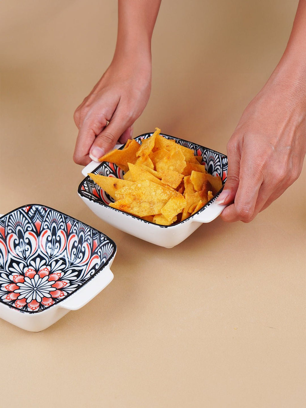 Black & Red Midnight Square Ceramic Bowls Set of 2 - The Golden Theory