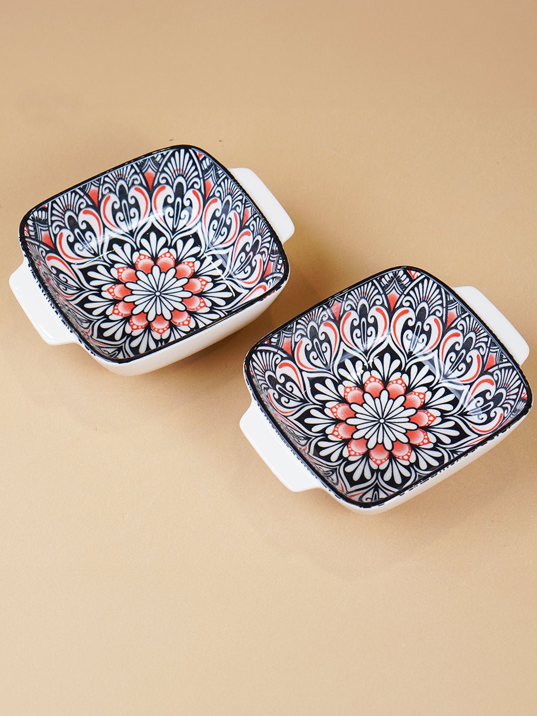 Black & Red Midnight Square Ceramic Bowls Set of 2 - The Golden Theory Main image