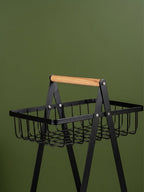 Black Two-Tier Metal Storage Basket - Kitchen Organizer with Wooden Handle - The Golden Theory
