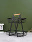 Black Two-Tier Metal Storage Basket - Kitchen Organizer with Wooden Handle - The Golden Theory