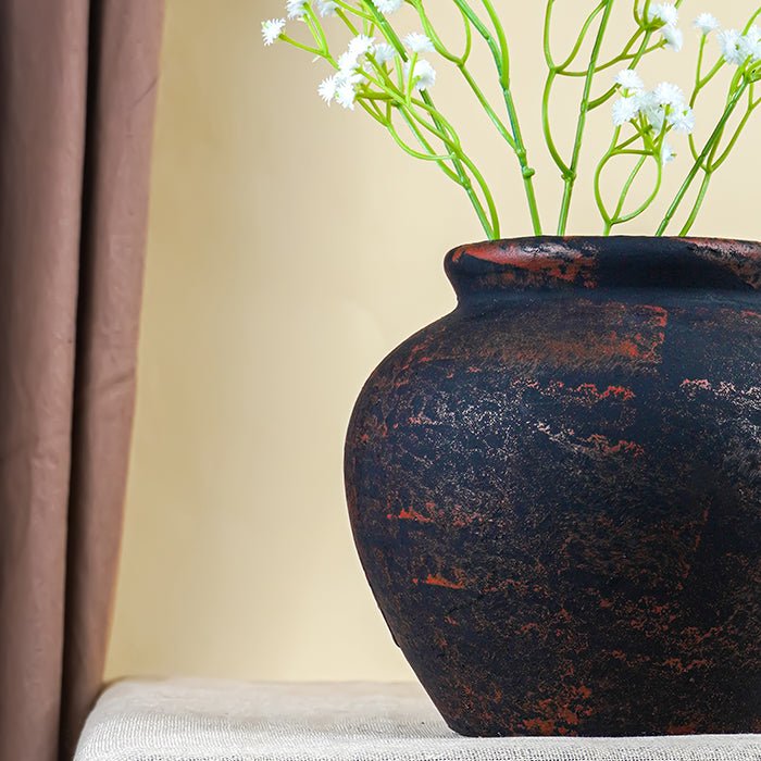 Black Vase with Rustic Finish - The Golden Theory