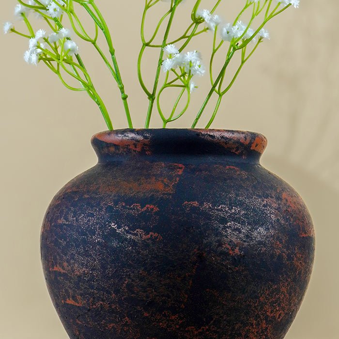 Black Vase with Rustic Finish - The Golden Theory