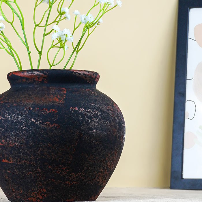 Black Vase with Rustic Finish - The Golden Theory