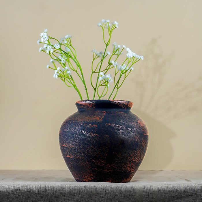 Black Vase with Rustic Finish - The Golden Theory