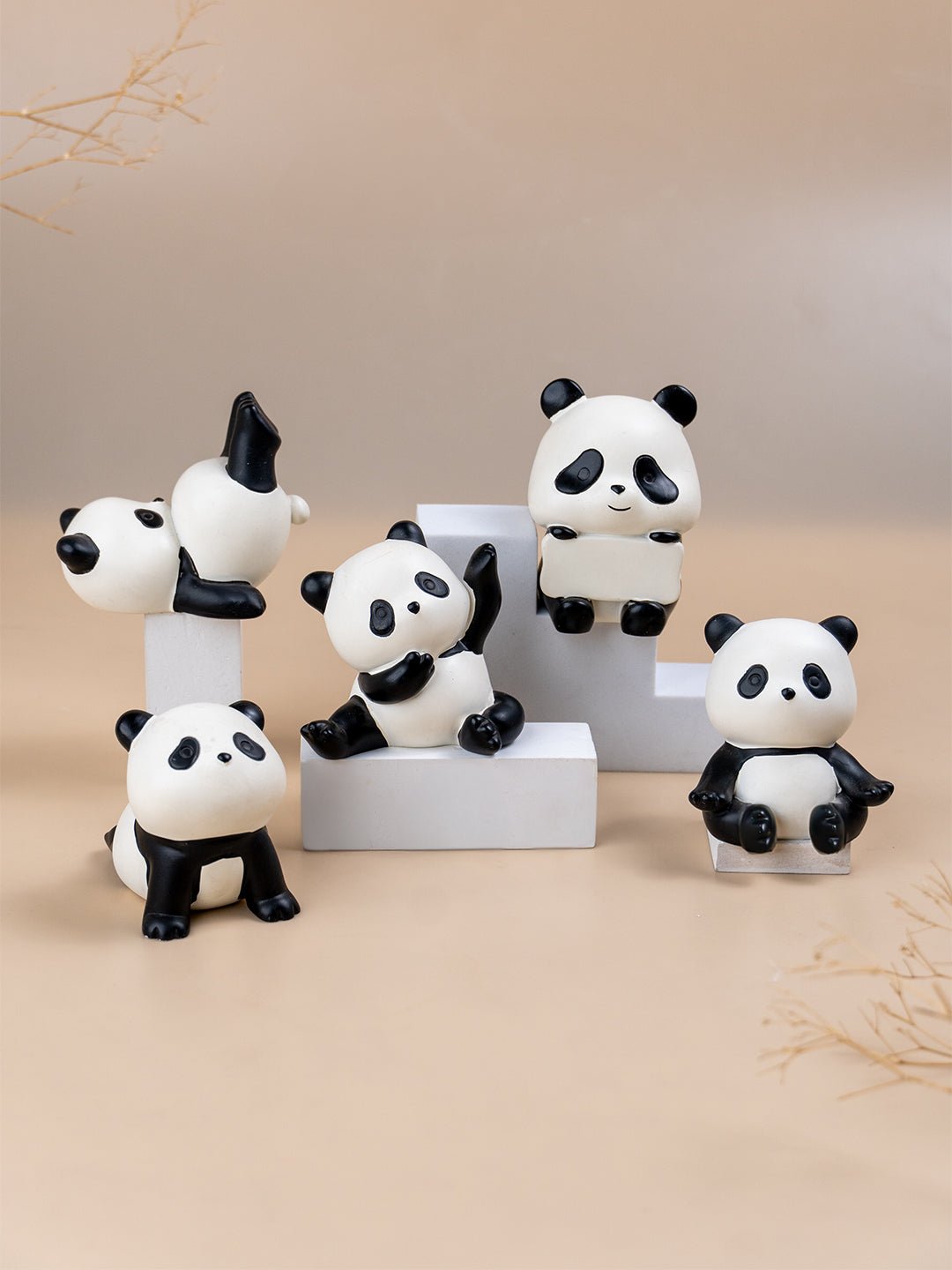Black & White Playful Panda Figurine Set of 5 - The Golden Theory Main image