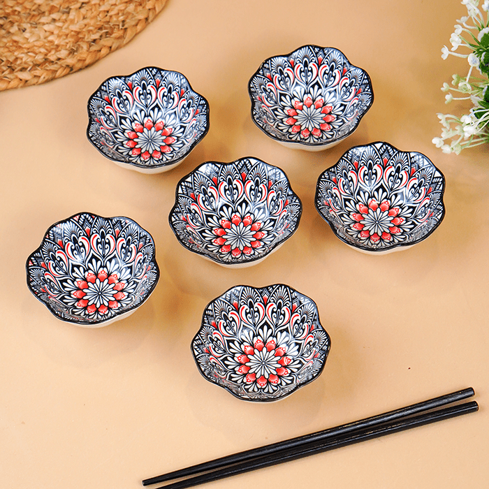 Black & White Scallop-Edge Ceramic Bowls - Set of 6 - The Golden Theory