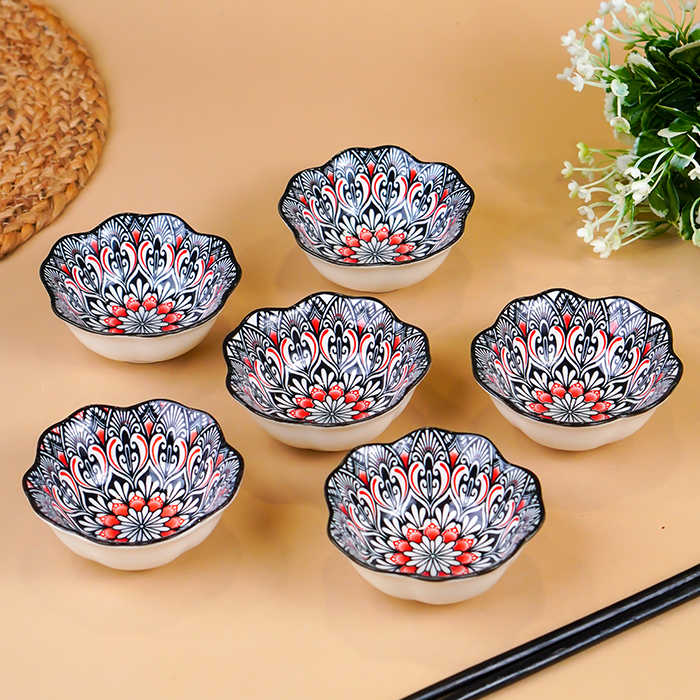 Black & White Scallop-Edge Ceramic Bowls - Set of 6 - The Golden Theory