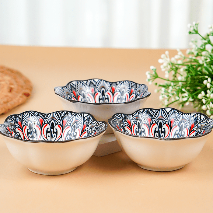 Black & White Scallop-Edge Ceramic Bowls - Set of 6 - The Golden Theory