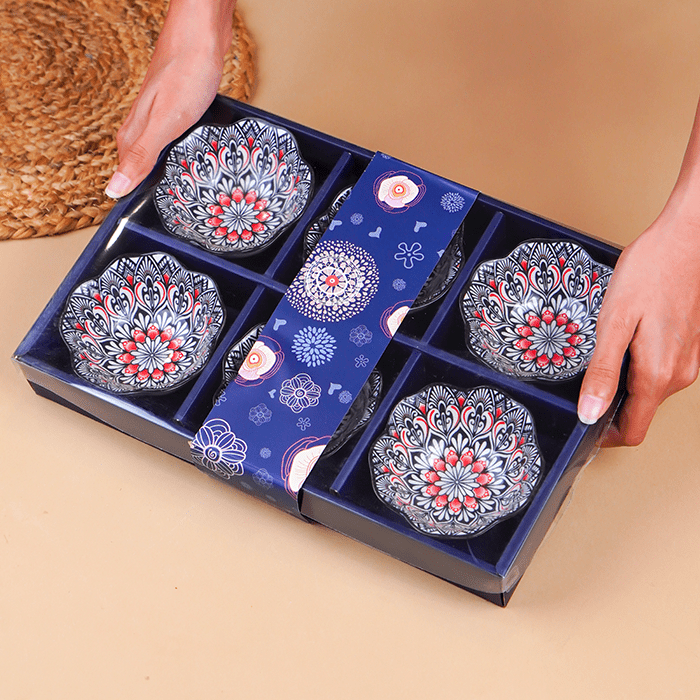 Black & White Scallop-Edge Ceramic Bowls - Set of 6 - The Golden Theory