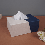 Blue and Beige Tissue Box Holder with Faux Leather Cover - The Golden Theory