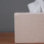 Blue and Beige Tissue Box Holder with Faux Leather Cover - The Golden Theory
