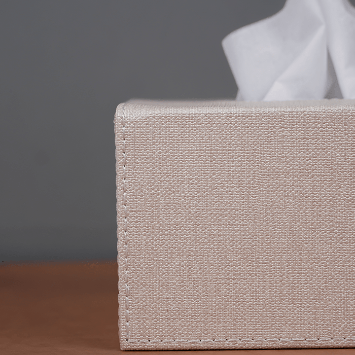 Blue and Beige Tissue Box Holder with Faux Leather Cover - The Golden Theory