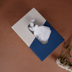 Blue and Beige Tissue Box Holder with Faux Leather Cover - The Golden Theory