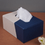 Blue and Beige Tissue Box Holder with Faux Leather Cover - The Golden Theory