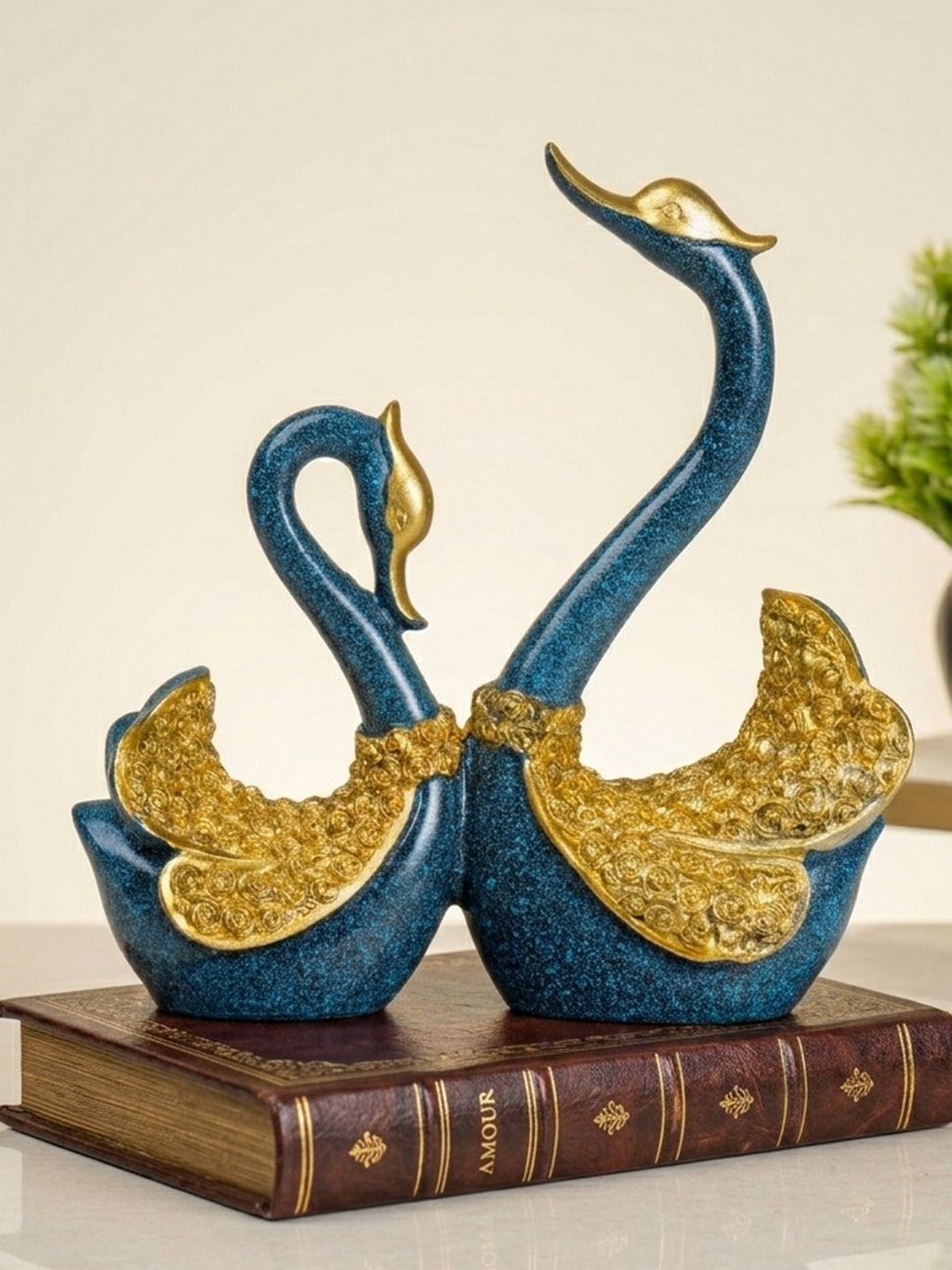 Blue and Gold Swan Figurines - The Golden Theory