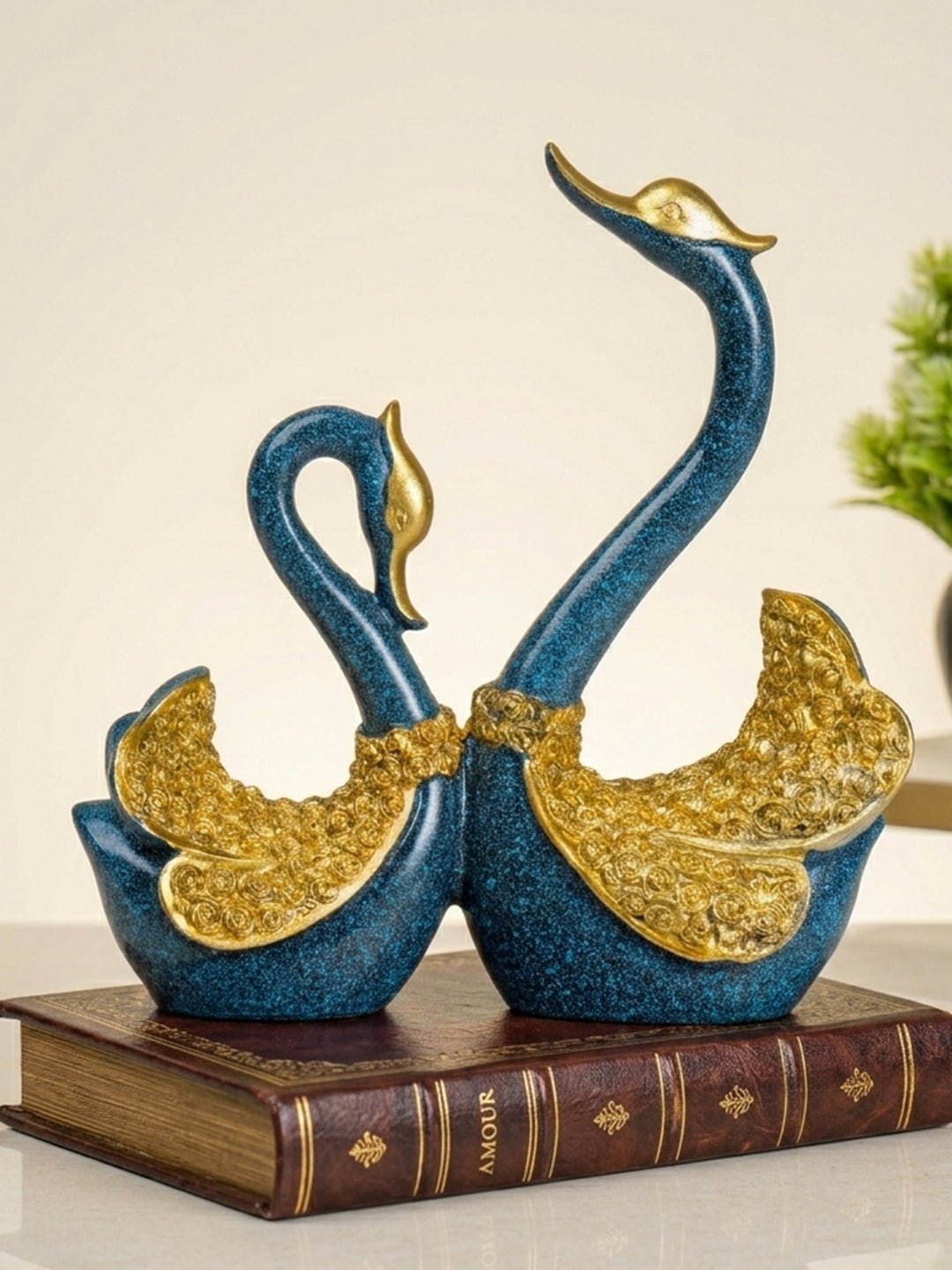Blue and Gold Swan Figurines - The Golden Theory