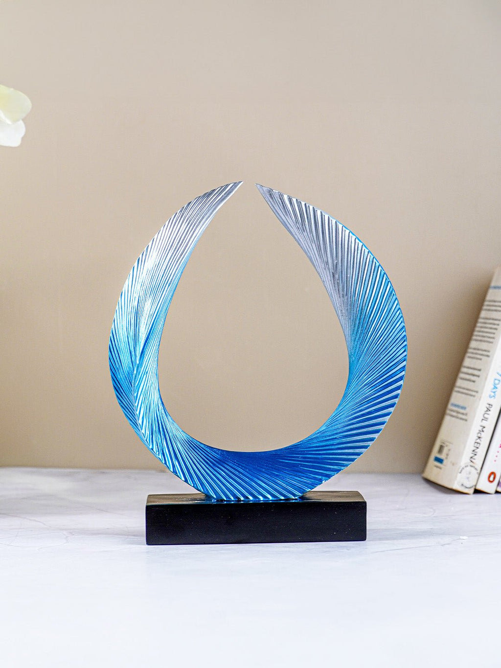 Blue and Silver Abstract Wave Sculpture - The Golden Theory