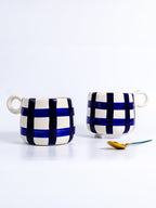 Blue and White Checkered Ceramic Mugs - The Golden Theory